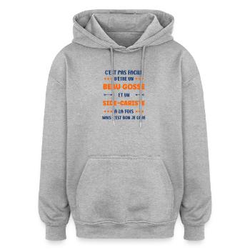 Beau gosse et sidecariste à la fois - Sweat à capuche oversize unisexe - gris chiné - Devant - Noah (186cm)