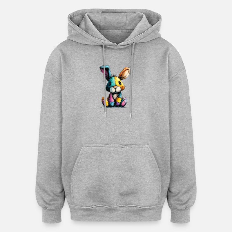 Patchwork Häschenbunt - Oversized Unisex Hoodie - Grau meliert