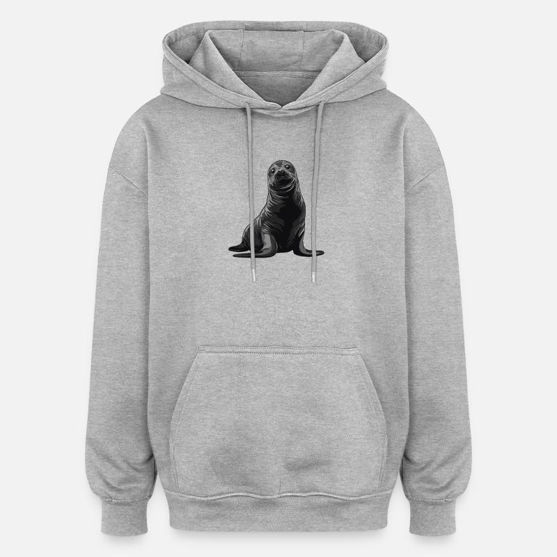 Graue Robbenillustration mit neugierigem Blick - Oversized Unisex Hoodie - Grau meliert