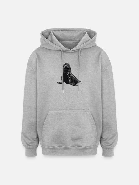 Black Seal Portrait - Oversized Unisex Hoodie - heather grey