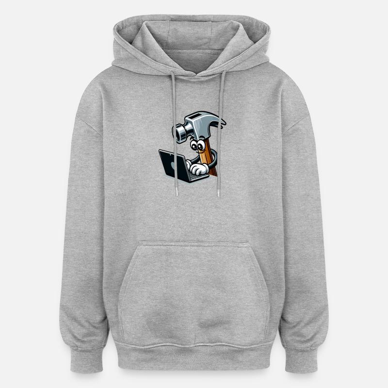 HammerCode: Werkzeug trifft Bits - Oversized Unisex Hoodie - Grau meliert