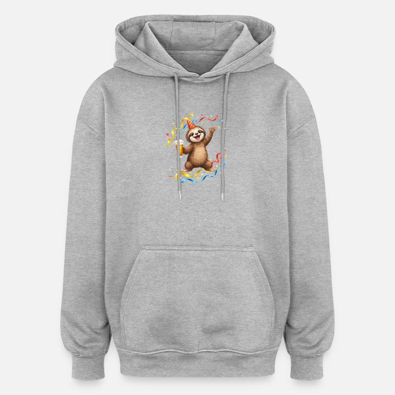 Faultier Party Feier mit Bier - Oversized Unisex Hoodie - Grau meliert