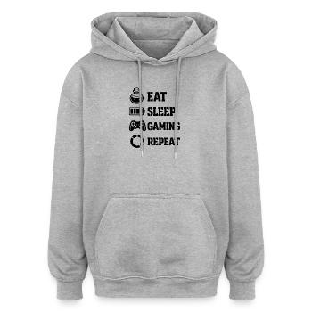 Eat Sleep Gaming Repeat – Pixel Symbolik - Oversized Unisex Hoodie - Grau meliert - Vorne - Noah (186cm)