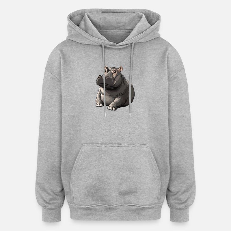 Style Hippo Silencieux Style Cartoon - Sweat à capuche oversize unisexe - gris chiné