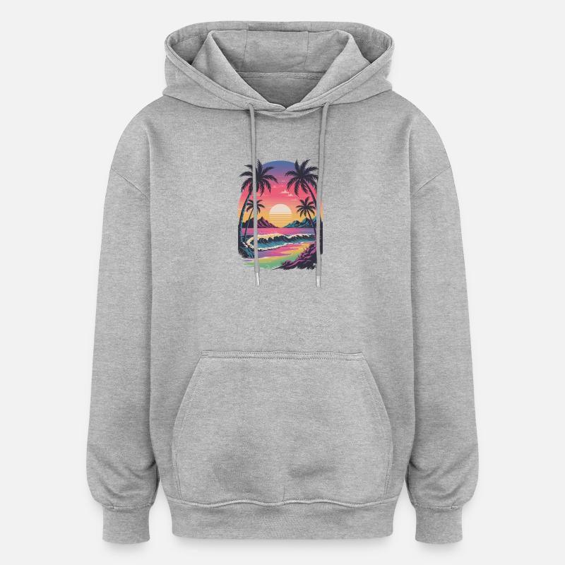 Plage Retro Tropicale Sunset Surfer - Sweat à capuche oversize unisexe - gris chiné