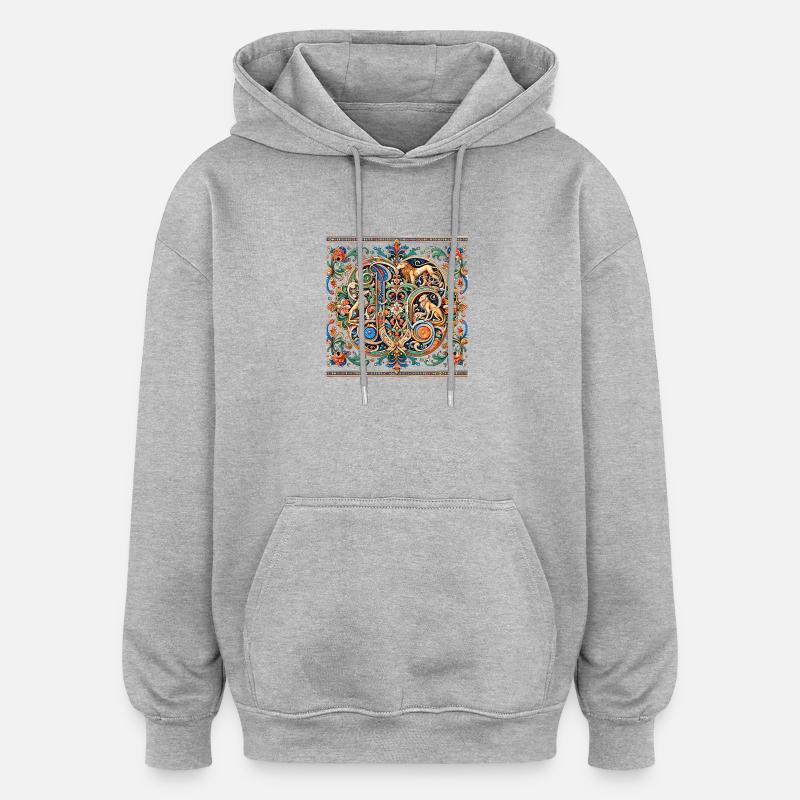 Tierornament Medaillon Muster - Oversized Unisex Hoodie - Grau meliert