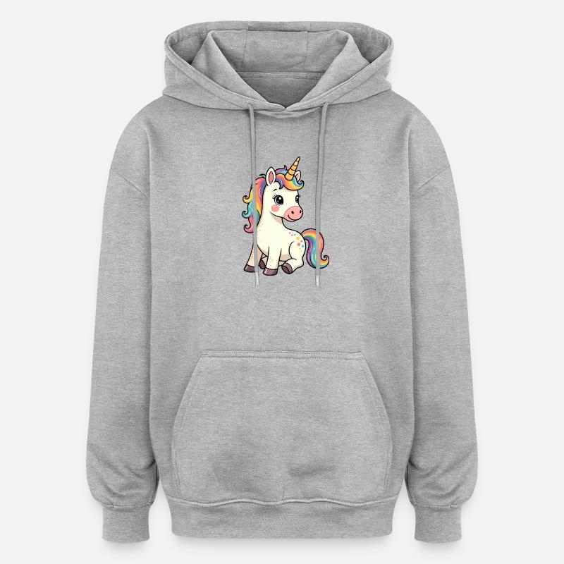 Licorne mignonne - Sweat à capuche oversize unisexe - gris chiné