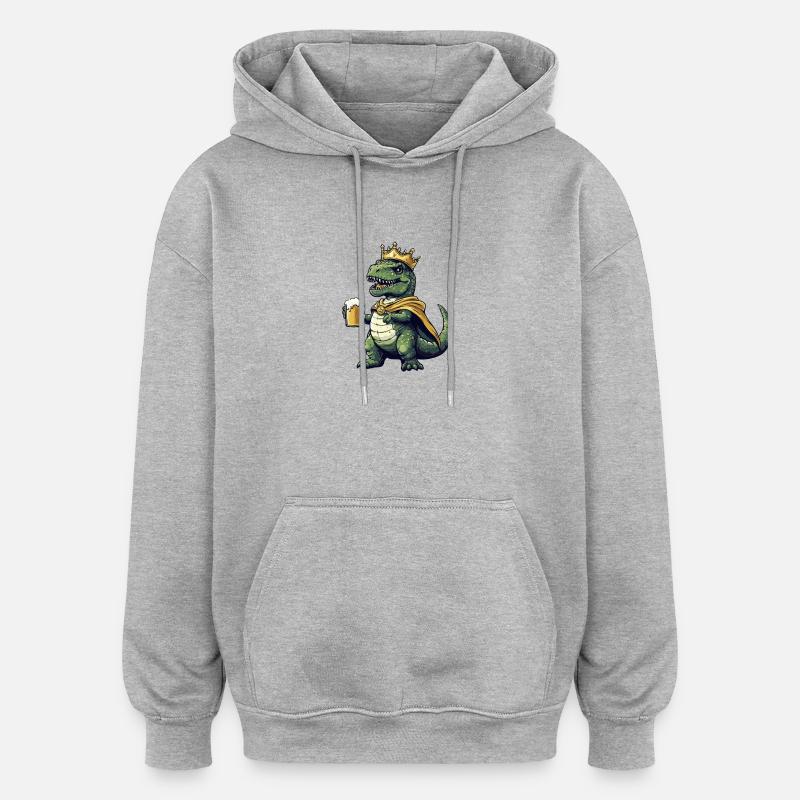 Roi de la bière T-Rex Dinosaure - Sweat à capuche oversize unisexe - gris chiné
