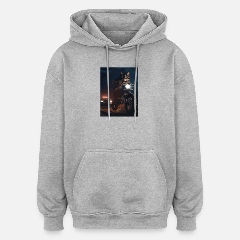Chat de nuit à moto - Sweat à capuche oversize unisexe - gris chiné