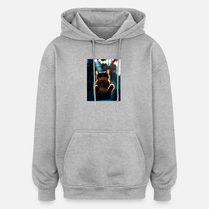 Balançoire de chat sous la veilleuse - Sweat à capuche oversize unisexe - gris chiné