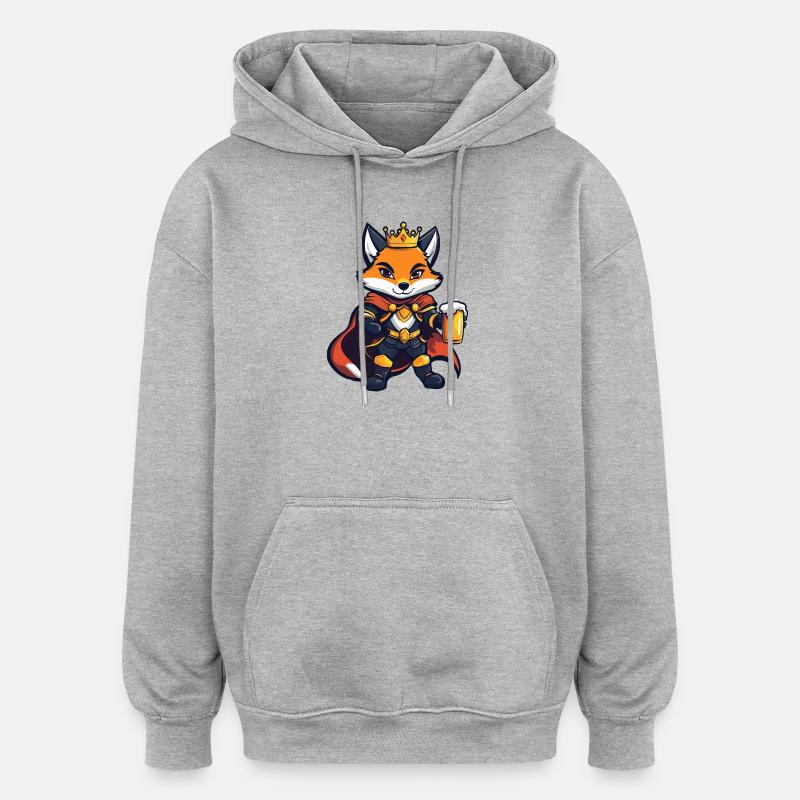 Roi de la Bière Fox - Sweat à capuche oversize unisexe - gris chiné