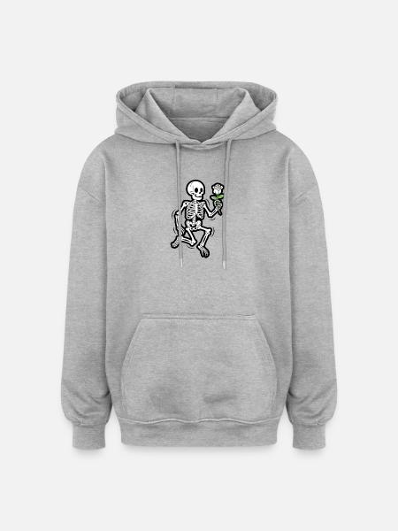 Dancing Skeleton with Rose Funny Halloween - Oversized Unisex Hoodie - heather grey
