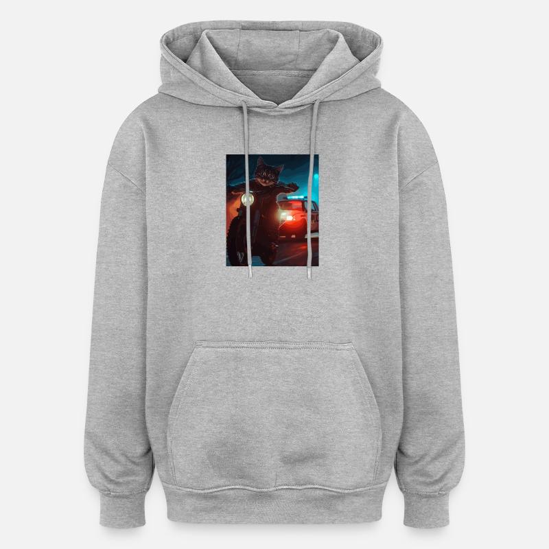 Night Cat sur Motorcycle Noir - Sweat à capuche oversize unisexe - gris chiné