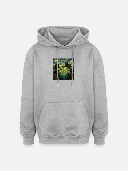 Cats Playing Mahjong Van Gogh Style - Oversized Unisex Hoodie - heather grey