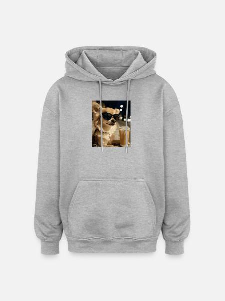Sonnenbrillen-Hund mit Eiskaffee - Oversized Unisex Hoodie - Grau meliert