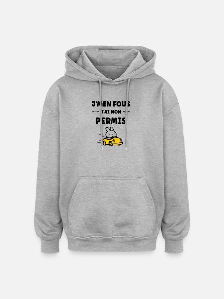 Humour j'ai mon permis de conduire - Sweat à capuche oversize unisexe - gris chiné