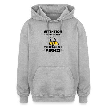 Humour j'ai mon permis de conduire - Sweat à capuche oversize unisexe - gris chiné - Devant - Noah (186cm)