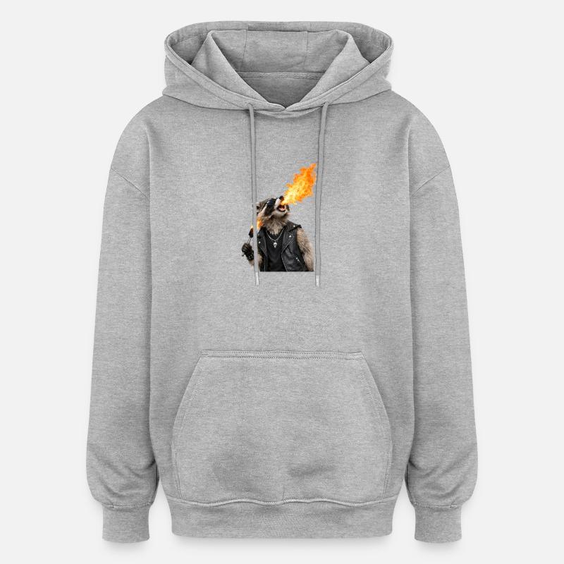 Fire Raider en cuir - Sweat à capuche oversize unisexe - gris chiné