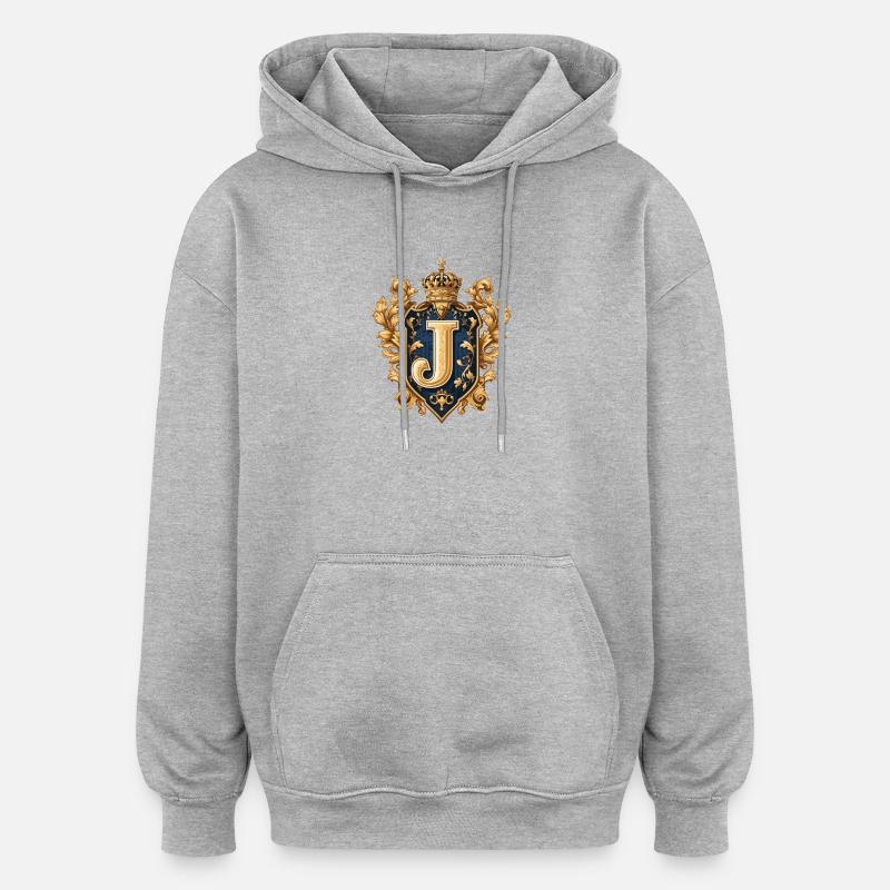J Lettre Nom Couronne - Sweat à capuche oversize unisexe - gris chiné