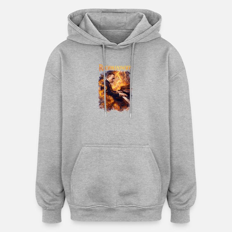 Piano à feu Rachmaninov - Sweat à capuche oversize unisexe - gris chiné