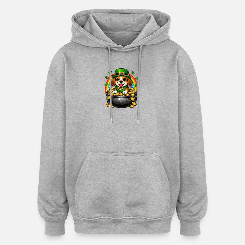 Beagle Leprechaun Jour de la Saint-Patrick - Sweat à capuche oversize unisexe - gris chiné