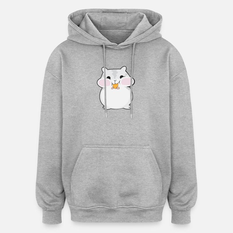 Dessin animé de hamster dodu mignon - Sweat à capuche oversize unisexe - gris chiné