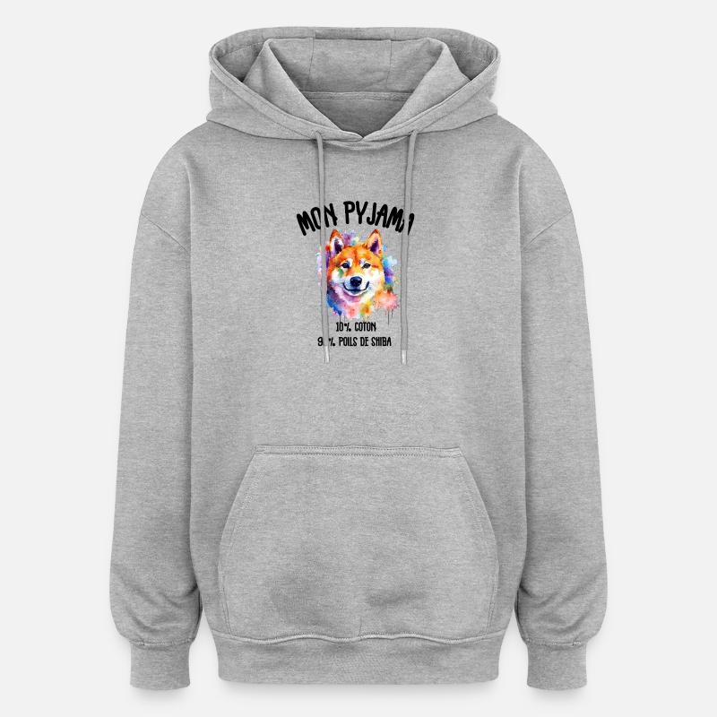 Pyjama Chien Shiba Humour - Sweat à capuche oversize unisexe - gris chiné