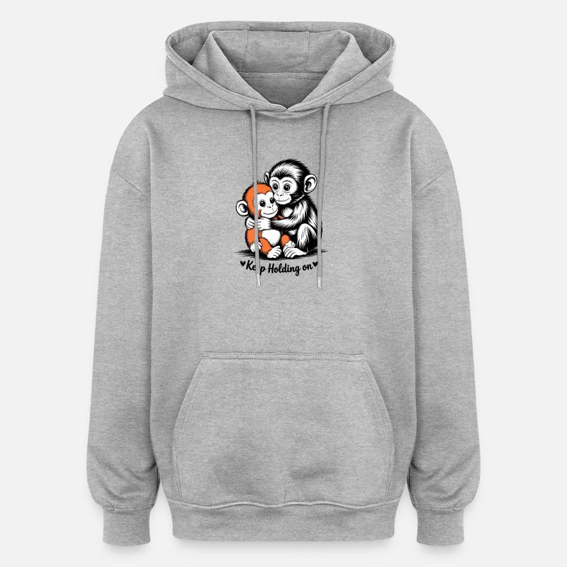 Duo de Singes Câlins - Sweat à capuche oversize unisexe - gris chiné