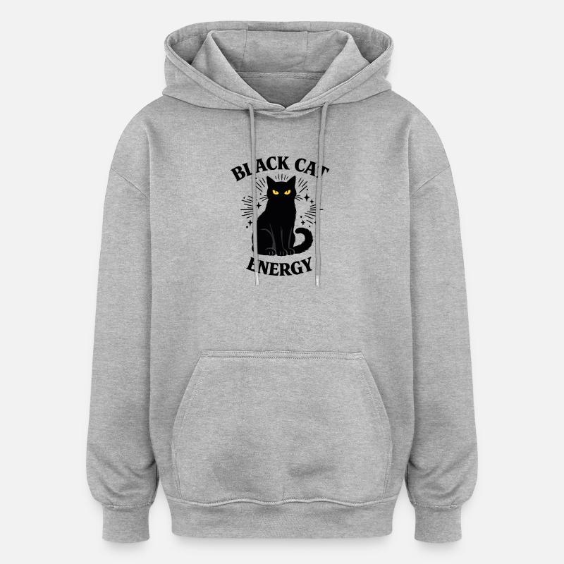 Énergie du chat noir - Sweat à capuche oversize unisexe - gris chiné