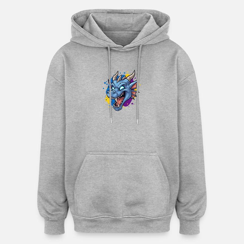 Éclaboussure néon tête de dragon bleue - Sweat à capuche oversize unisexe - gris chiné