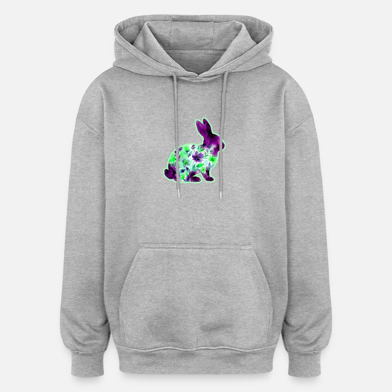 Fleurs de Pâques aquarelle de lapins - Sweat à capuche oversize unisexe - gris chiné