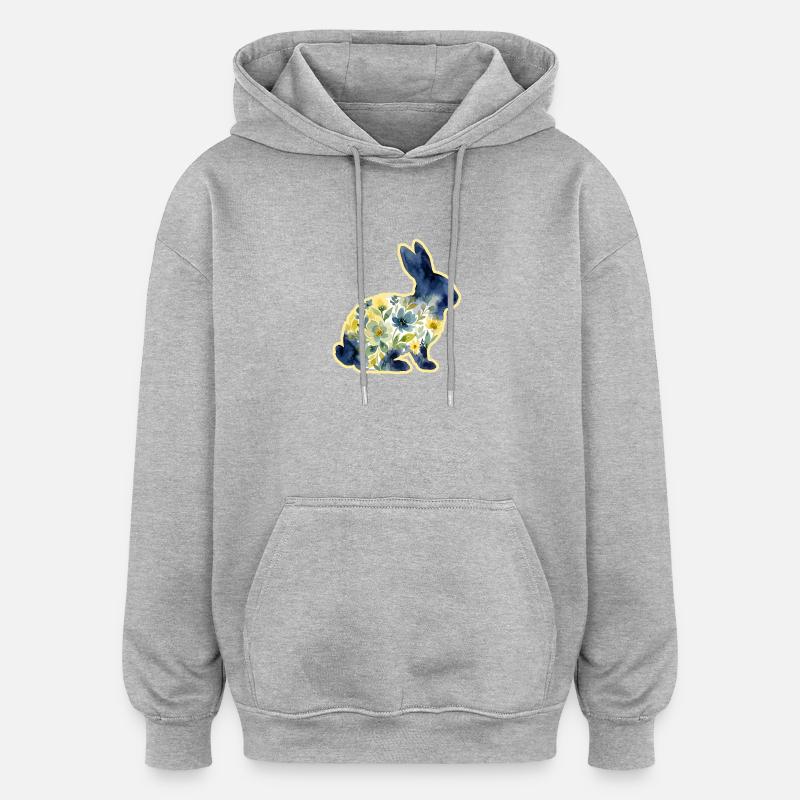 Fleurs de Pâques aquarelle de lapins - Sweat à capuche oversize unisexe - gris chiné