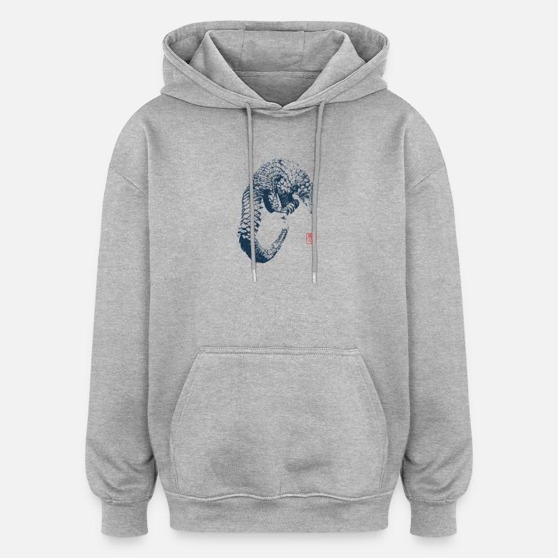 Pangolin avec le tampon de kanji - Sweat à capuche oversize unisexe - gris chiné