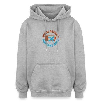 Batterie sociale vide | Introverti voyageur - Sweat à capuche oversize unisexe - gris chiné - Devant - Noah (186cm)