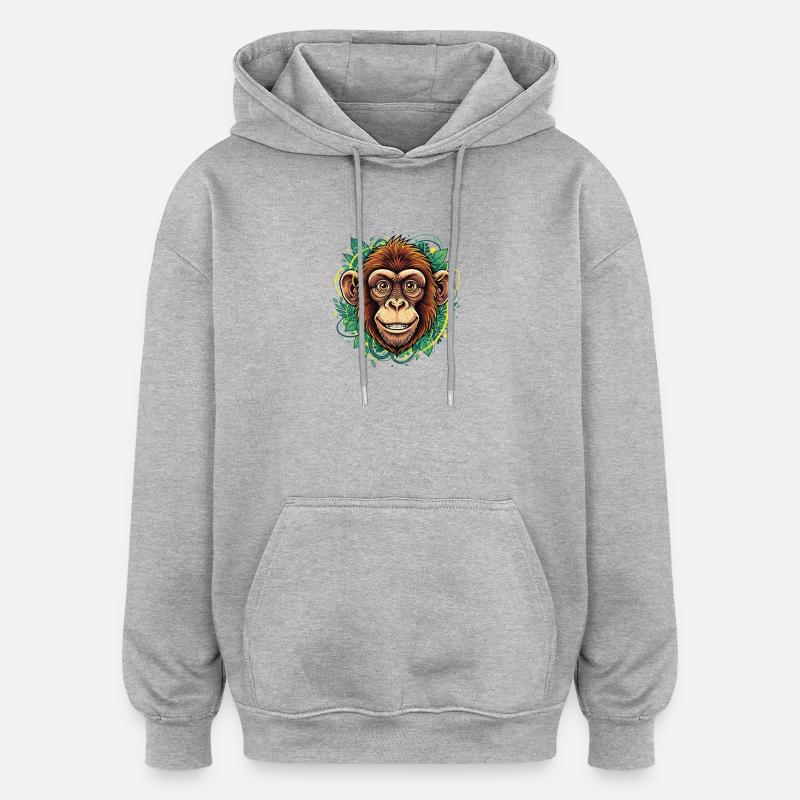 Tropical Monkey Head with Leaf Wreath - Oversized Unisex Hoodie - heather grey