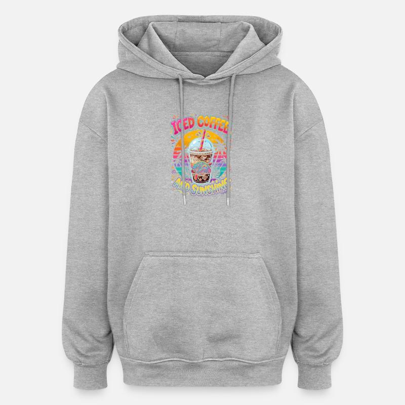 Café glacé et soleil - Sweat à capuche oversize unisexe - gris chiné