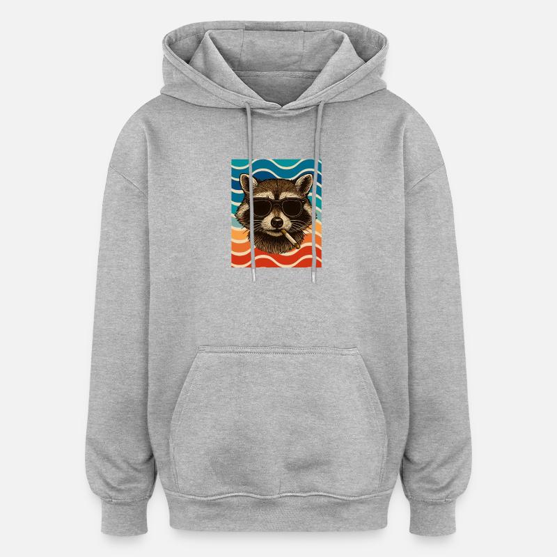 Waschbär mit Sonnenbrille Zigarette - Oversized Unisex Hoodie - Grau meliert
