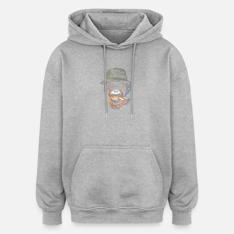 Orang-outan d’aventure avec chapeau - Sweat à capuche oversize unisexe - gris chiné