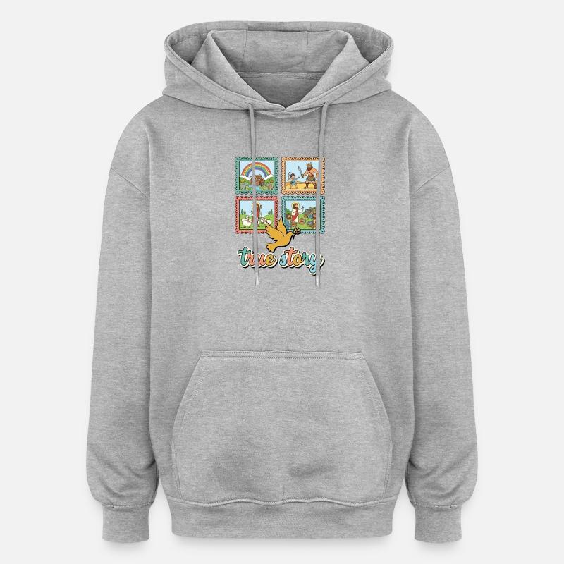 Bibelpaneler med regnbue og sanne historier - Oversized unisex-hettegenser - gråmelert