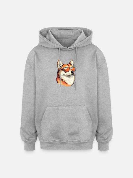 Shiba with sunglasses style - Oversized Unisex Hoodie - heather grey