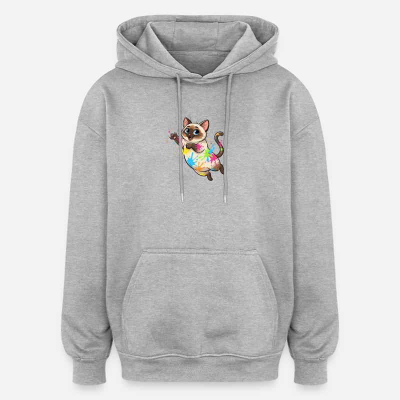 Bunte Farbklecks Katze - Oversized Unisex Hoodie - Grau meliert