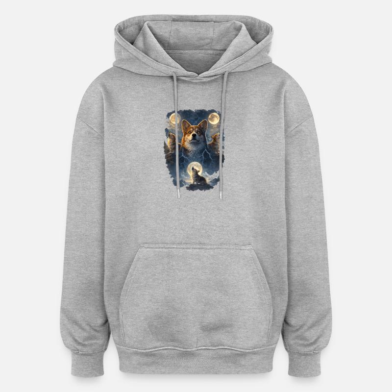 Corgi delle Tre Lune. - Felpa con cappuccio unisex oversize - grigio melange