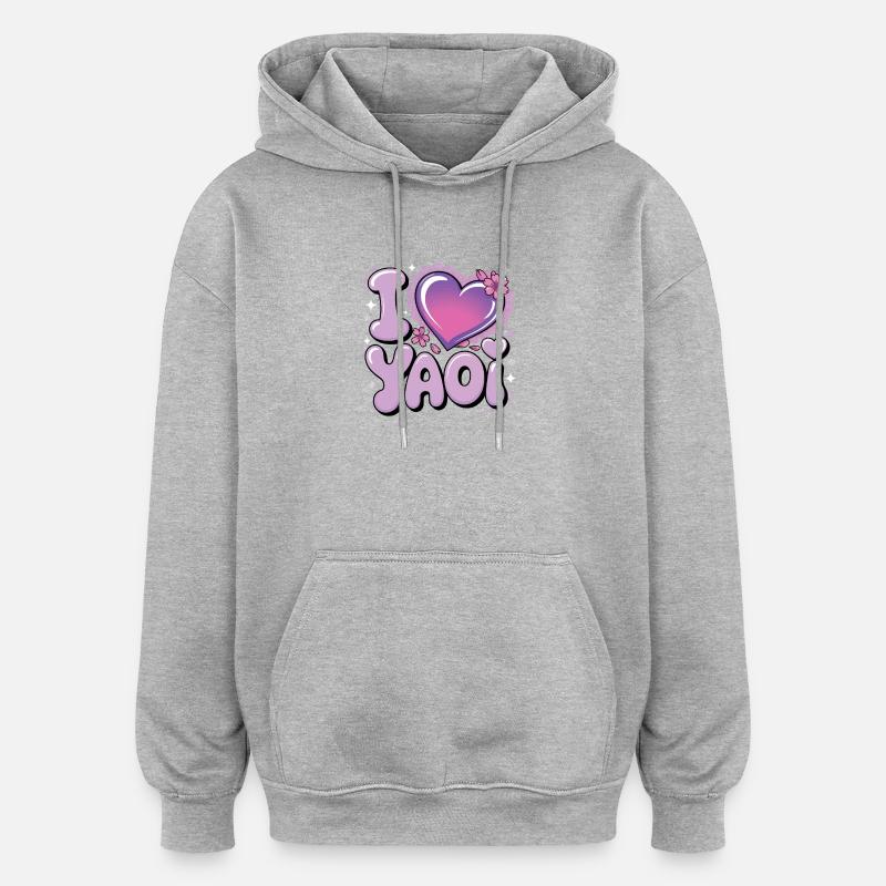 J’adore le design yaoi. - Sweat à capuche oversize unisexe - gris chiné