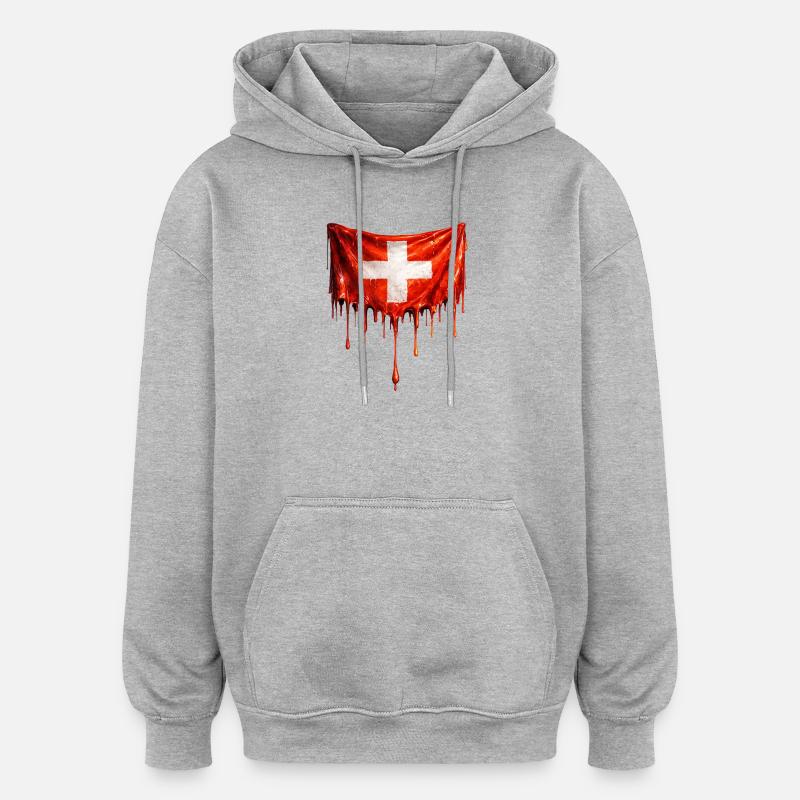 Abtropfende Schweizer Flagge - Oversized Unisex Hoodie - Grau meliert