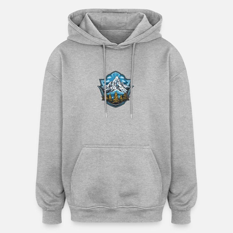 Insigne paysager du lac Alpine Summit - Sweat à capuche oversize unisexe - gris chiné