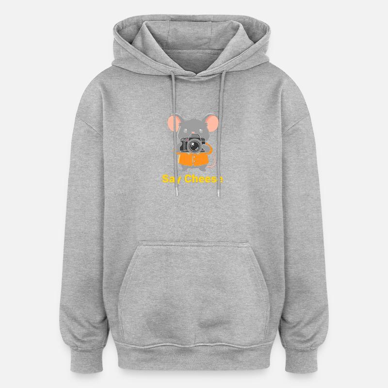 Caméra Souris dit fromage - Sweat à capuche oversize unisexe - gris chiné