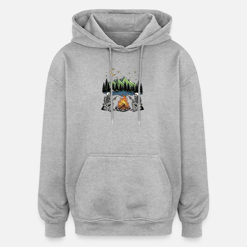 Skeleton Campfire Night Marshmallow Camping Camp - Oversized Unisex Hoodie - heather grey