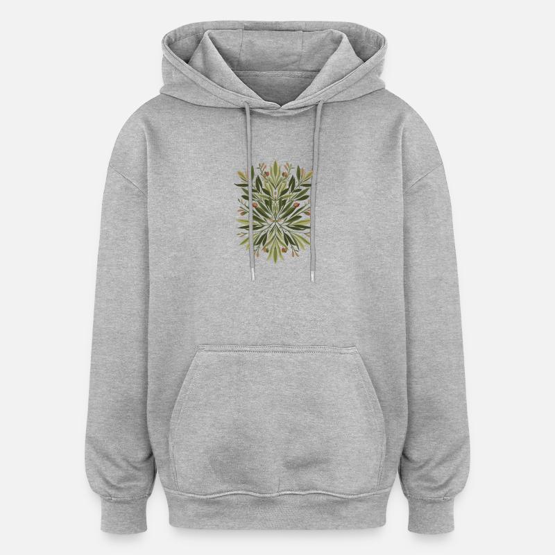 Feuilles Mandala Vert - Sweat à capuche oversize unisexe - gris chiné