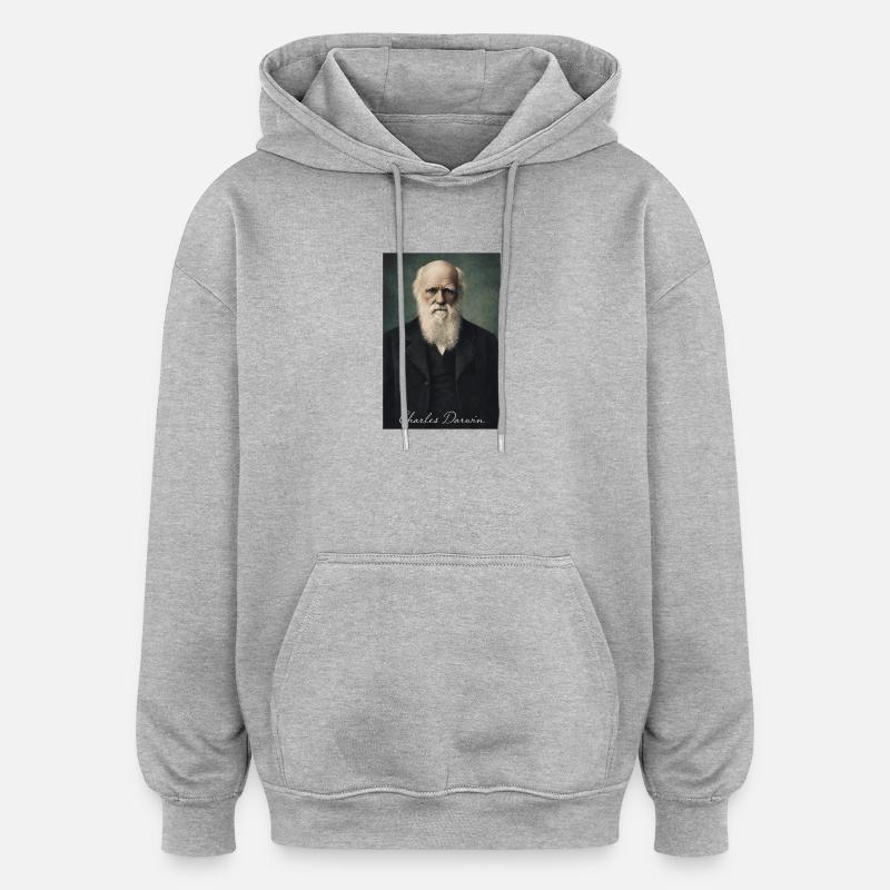 Charles Darwin Portrait - Sweat à capuche oversize unisexe - gris chiné