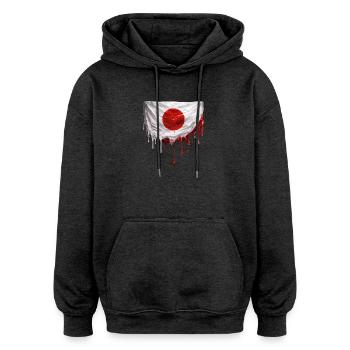 Dripping Japan Flag Art - Oversized Unisex Hoodie - charcoal grey - Front - Noah (186cm)